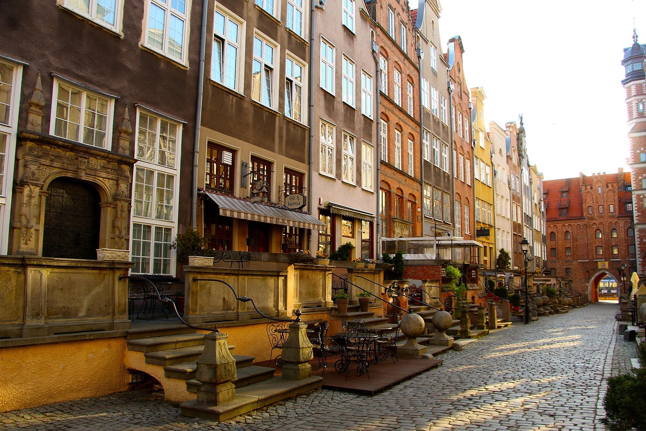 Morning light on a row of European townhouses